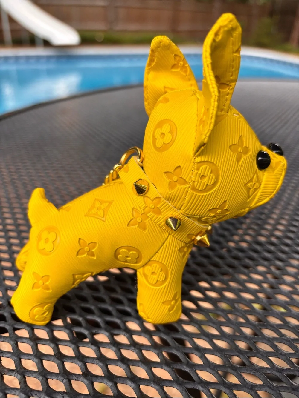 Bag charm/Key Chain adorable Frenchie Yellow Dog with black eyes! New